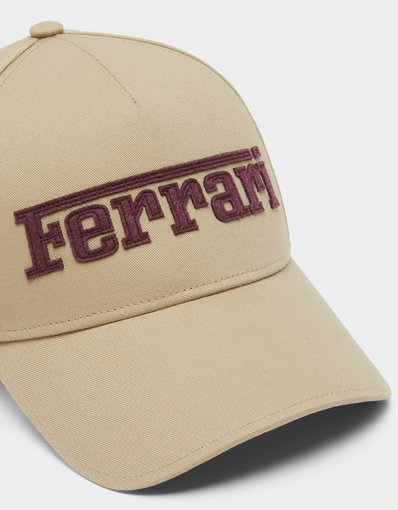 Cotton Twill Baseball Cap with Ferrari Embroidery
