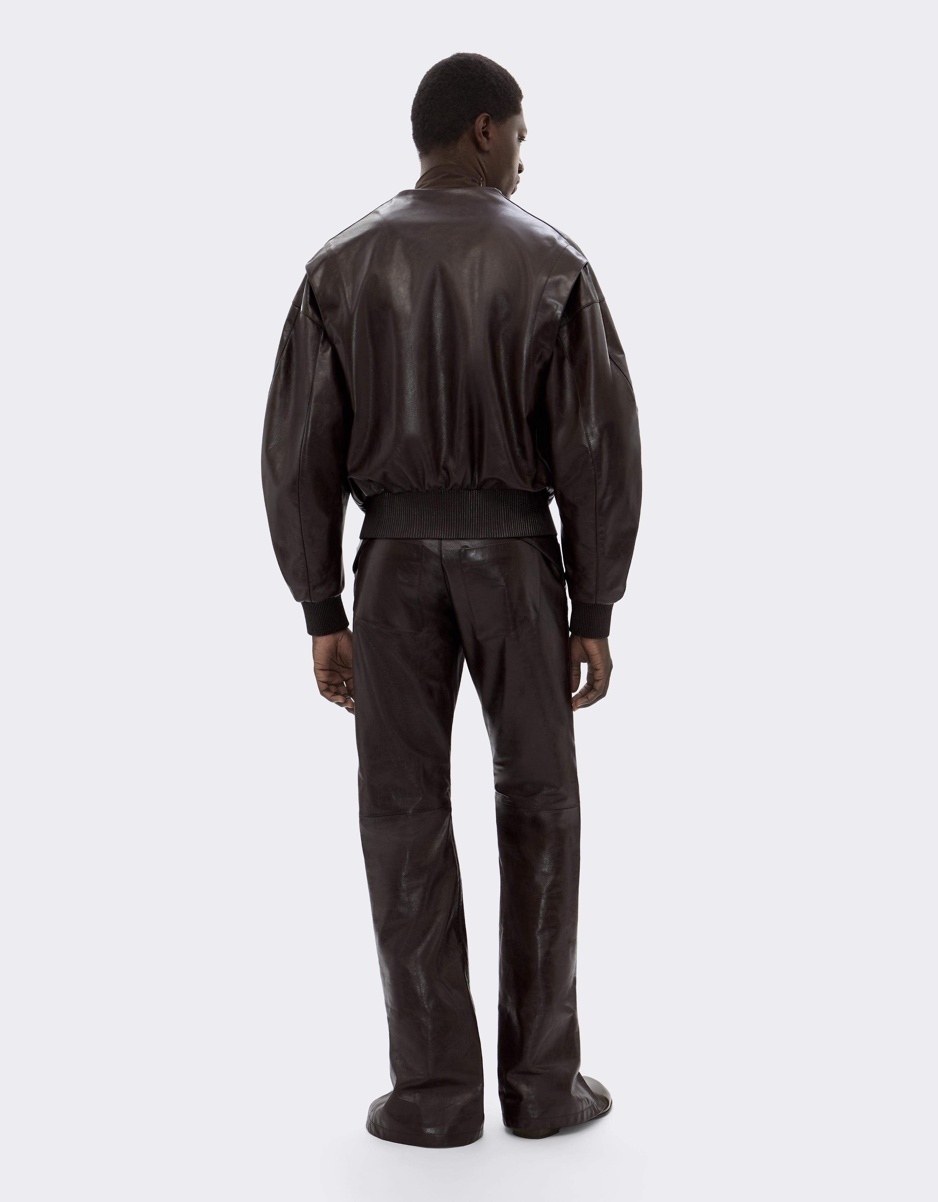 Leather Bomber Jacket with V-Neck