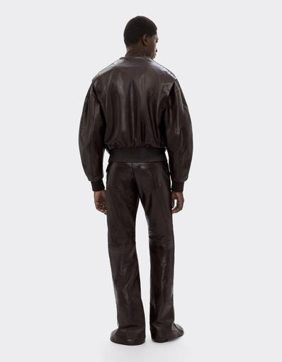Leather Bomber Jacket with V-Neck