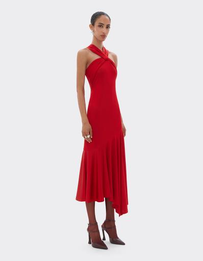 Halter-neck dress with asymmetrical hem