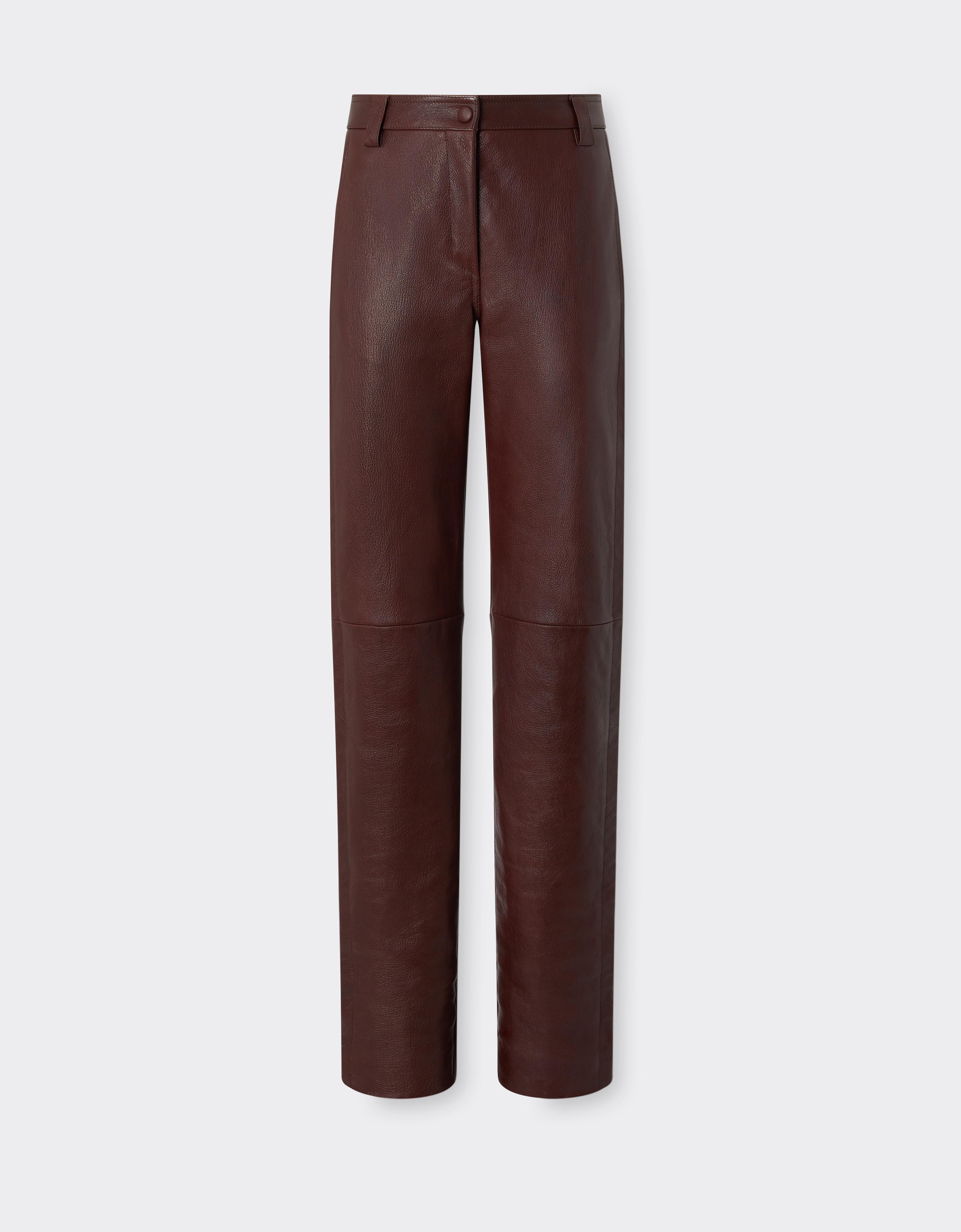 Ferrari Straight-leg Leather Trousers In Red Brown