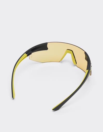 Scuderia Ferrari black goggle-style sunglasses with yellow lenses