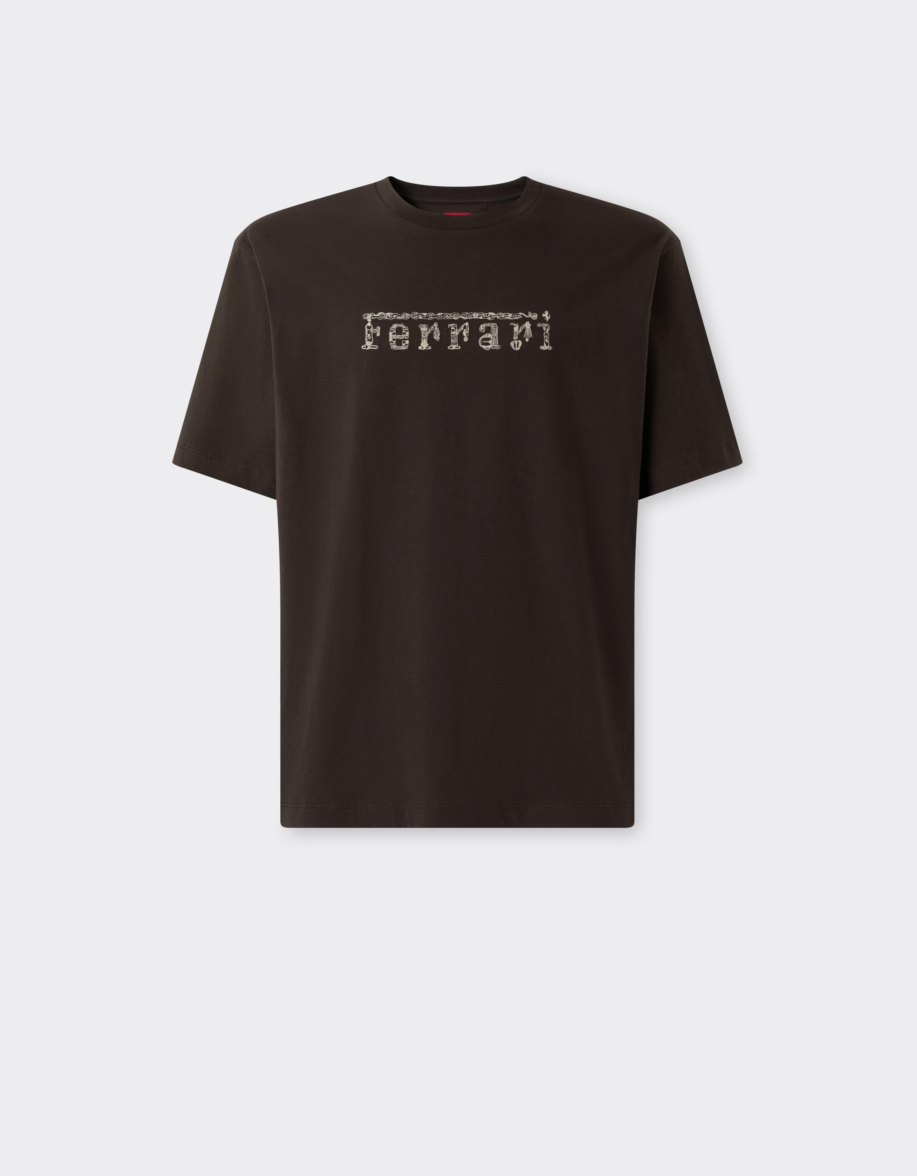 Cotton T-shirt with Embroidered Ferrari Logo