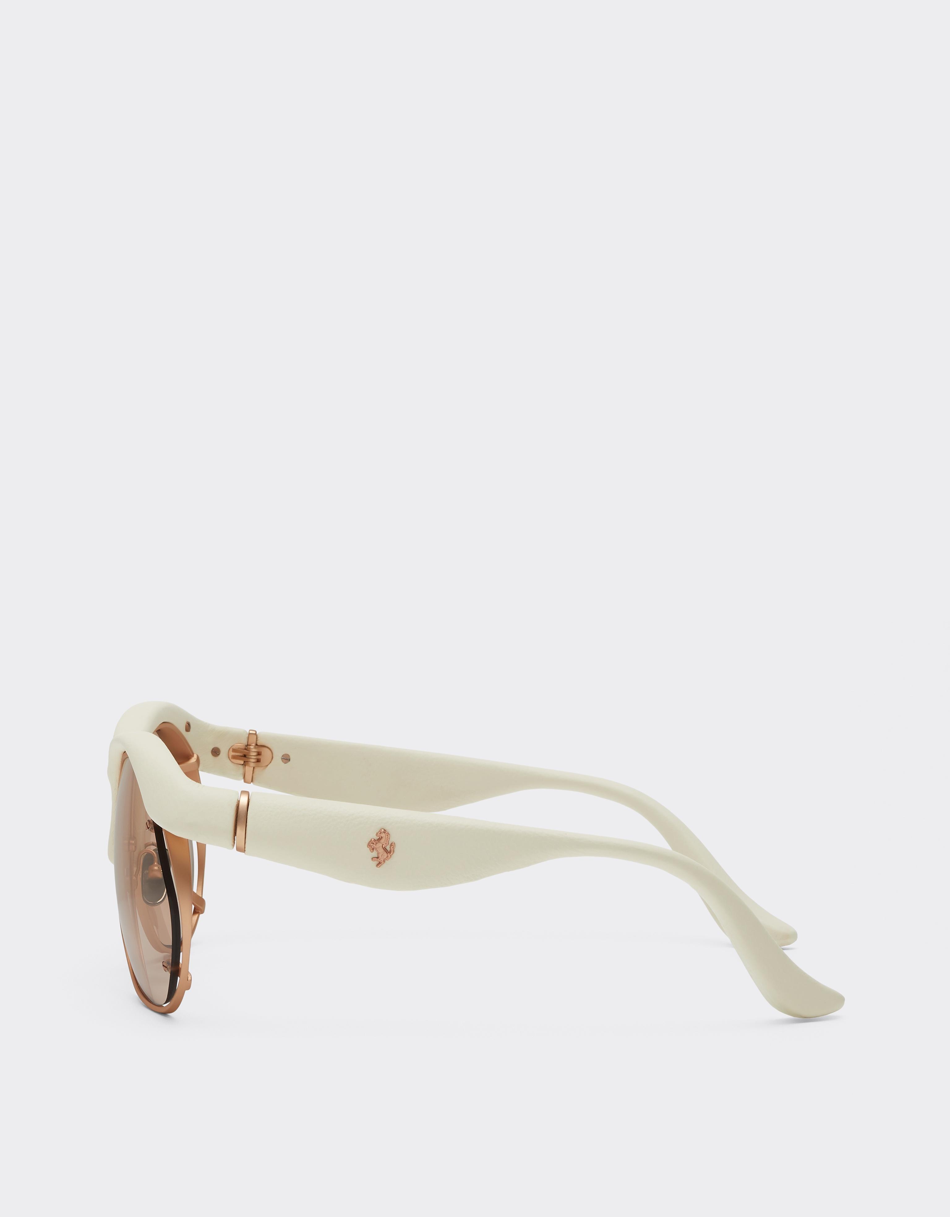 Injection-moulded, metal and ivory leather sunglasses with pink lenses